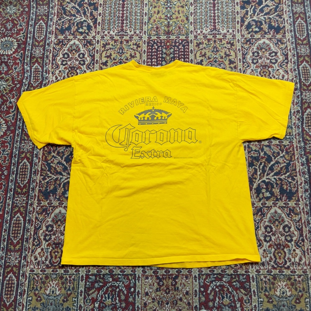 VTG 00s Corona Extra Riviera Maya Mexico Yellow T-Shirt Mens XXL M&O Knits Heavy